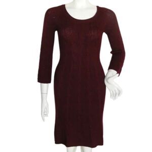 CALVIN KLEIN Knit/Sweater Dress, XS, Maroon/Burgundy, Clingy, 3/4 sleeves